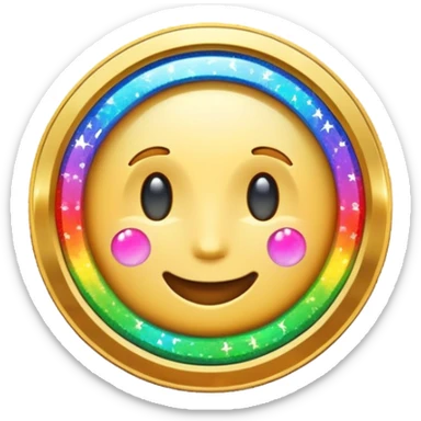 classic emoji style coin with rainbow magic sparkles sticker