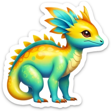 Exotic tropical shiny rare multi-colored epic cute Fakémon-creature, full body, with random markings sticker