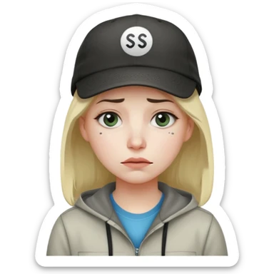 Female tech developer going back to work after christmas holidays, looking tired and wearing a cap that says "SVT" sticker