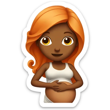 Tan girl with long orange hair holding pregnant stomach sticker