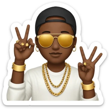 rapper emoji, making a hand sign, gold chain, sunglasses sticker