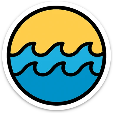 icon for sea element, circular, color outline, medium black border, no frame, white background, simple and clear, Little Alchemy style sticker