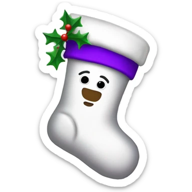 White Christmas stocking with purple sticker