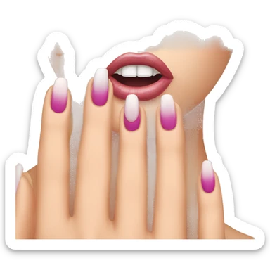 shocked face emoji with hand covering mouth but the hand has acrylic nails sticker