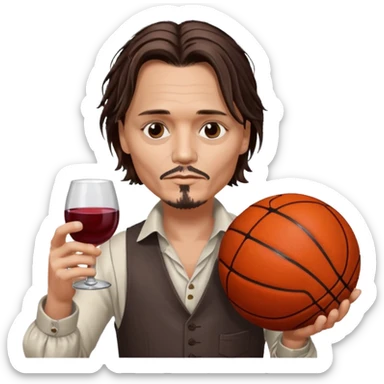 Johnny depp drinking wine with basketball ball in his left hand sticker