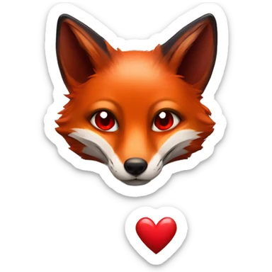 dark red fox face with tiny red heart instead of eyes sticker