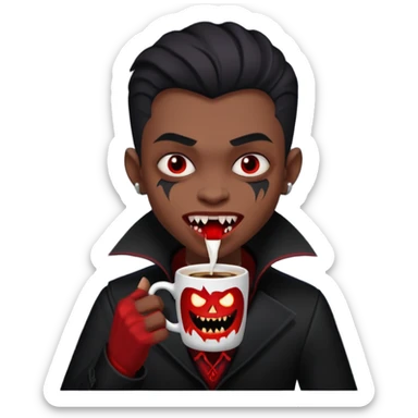 black kid vampire drinking coffee sticker