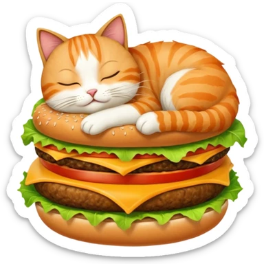 cat sleeping on the burger sticker