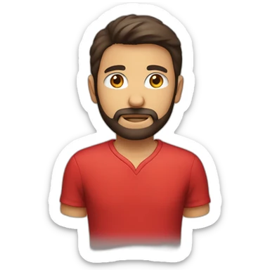 italian boy with red shirt, defined beard and dark brown short straight hair sticker