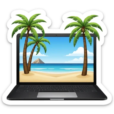  An open laptop on the beach. bildschirm ist schwarz und im hintergrund sind palmen, meer sticker