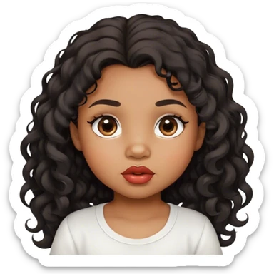 medium brown skin tone, very adorable toddler, with big plump lips, long long lashes, black curly long hair, brown eyes, white shirt sticker