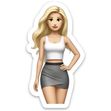 realist caucasian long straight blonde hair sexy woman white crop tank top gray tight mini skirt black high heel shoes full body sticker