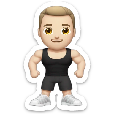 Pale skinned Fit Man With the biceps and dark brown hair in black shirt, gray sports shorts and white Sneakers sticker