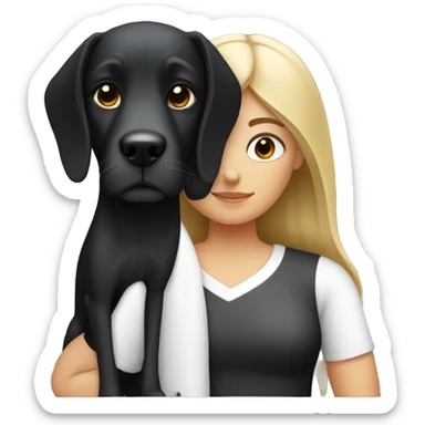 A girl with straight hair with a black dog with white breasts sticker