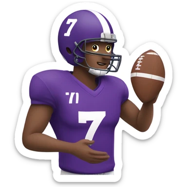Someone catching a football in a purple football jersey wearing number 7 sticker