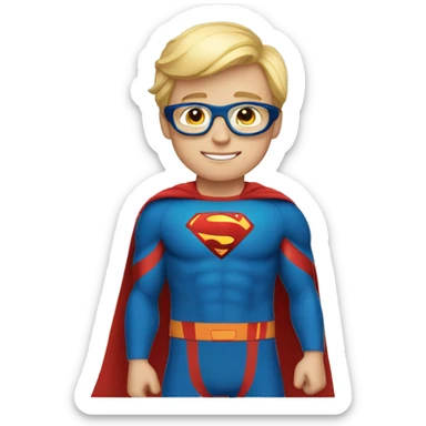 superhero boy with medium short blond hair with glasses wearing a supersuit sticker
