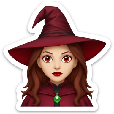 Wicked Witch of the East from the Wizard of Oz with light skin, red eyes, brown long hair, dark red outfit sticker