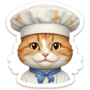 fluffy chef cat wearing a tall white chef hat sticker