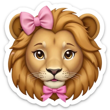 A mature female lion with makeup, a pink bow, and soft feminine eyes sticker