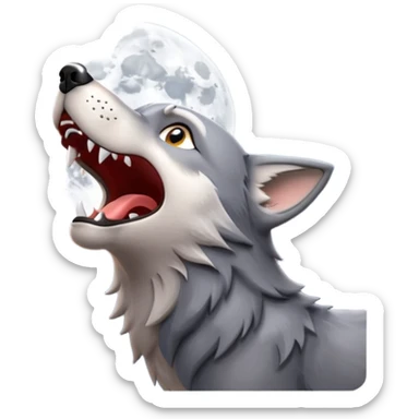 emoji of a howling wolf facing the moon, with its head tilted upward, simple cartoon style  sticker