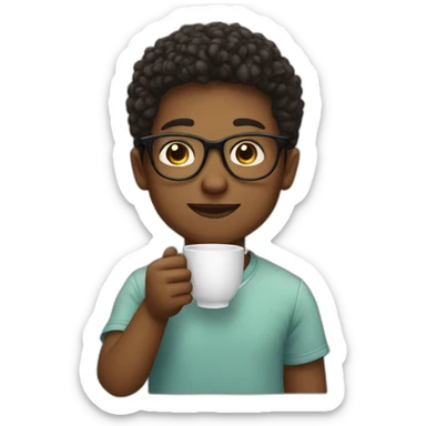 a boy in glasses drinking tea sticker