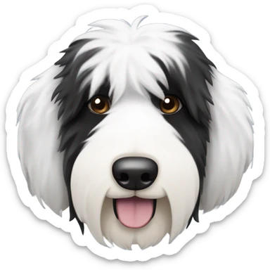 Old English sheepdog with a half and half face like a black and white cookie sticker