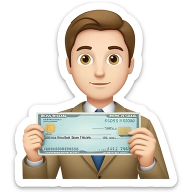 man holding a bank check  sticker