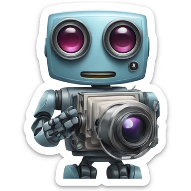 robot holding a movie camera sticker