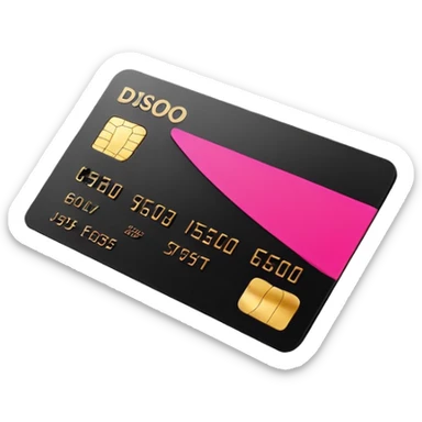 Black sleek credit card with gold chip and hot pink embossed numbers, minimal design, no logos, soft 3D style. sticker