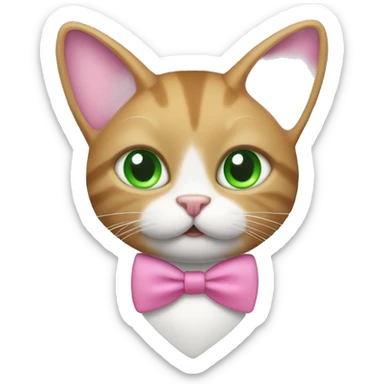 Cat in a pink rabbit costume with pink bow tie and green eyes sticker