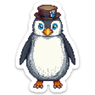 penguin with a monocle, pixel art style sticker