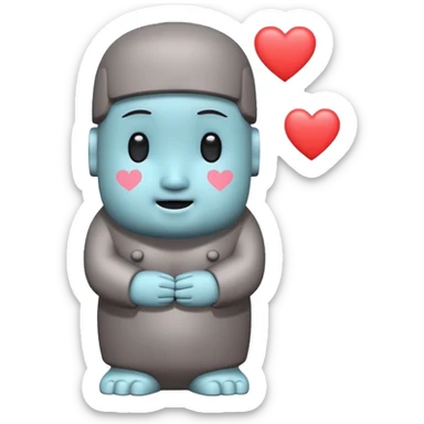 > Kawaii shy Moai statue, blushing, "👉🏻👈🏻" pose, pastel hearts, bold red text, chibi style, transparent background.
 sticker