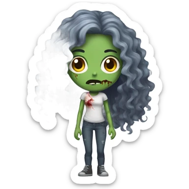 zombie girl with curly long hair  sticker