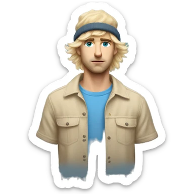 male portrait in fur hat blue eyes blonde hair and sad more realistic with an argentinian tshirt sticker