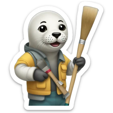 Seal with a painter canvas sticker