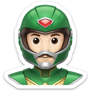 White version of the green power ranger with a brown mustache, green helmet sticker