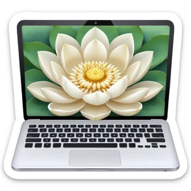 a laptop on top of a lotus flower sticker