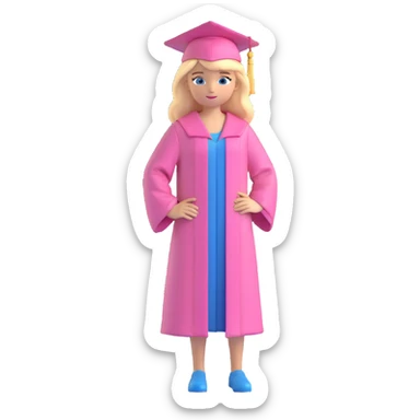 blonde hair, blue eyes, girl in pink grad cap and gown, standing, proud pose sticker