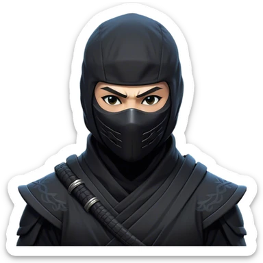 Clash of Clans aesthetic friendly Ninja Portrait Emoji, With a sleek, agile build clad in dark, stealthy attire and a determined gaze beneath a subtle mask, his face rendered in a natural skin tone (not yellow), Simplified yet sharply defined features, highly detailed, glowing with a cool, shadowy radiance, high shine, intelligent and stealthy, stylized with an air of ancient martial prowess, focused and alert, soft glowing outline, capturing the essence of a confident ninja ready to vanish into the shadows with effortless grace! sticker