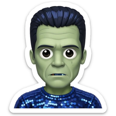 Frankenstein from Van Helsing with black hair, grey skin dark blue sequin outfit sticker