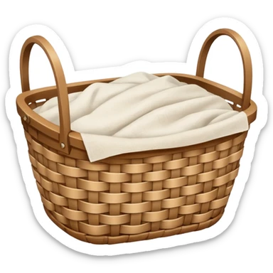A woven light Brown basket with fresh washed linen sticker