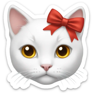 white cat wearing a red hair bow sticker