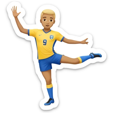 A soccer player in yellow jersey and blue shorts with number 9 doing the splits sticker
