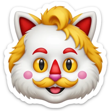 cat with a mustache dressed as a clown, emoji style sticker