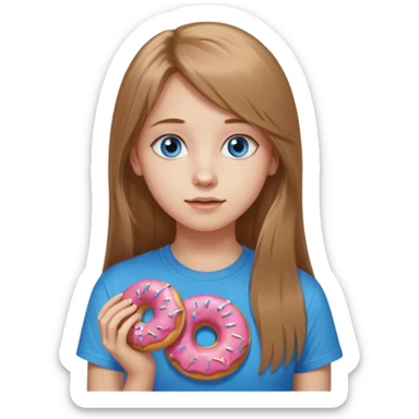 una ragazza dall‘ età di 19 anni con capelli castani chiaro lunghi e lisci ,  occhi celesti,  con addosso una maglietta con una ciambella senza orecchini  sticker