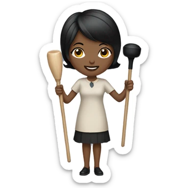 American Woman with short black hair holding plunger sticker