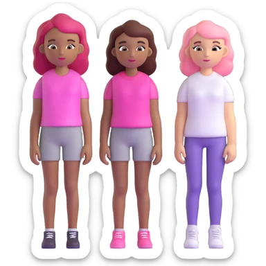 a black girl with dark brown hair next to a white girl with pink hair and a white girl with brown hair sticker
