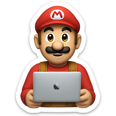 mario with macbook sticker