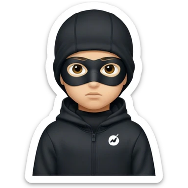 Light skin little boy with a black Nike ski mask on his head and wearing a black hoodie sticker