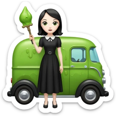 Heroic  Wednesday Adam’s slime-oozing exterminator antique tall moving van hot rod sticker
